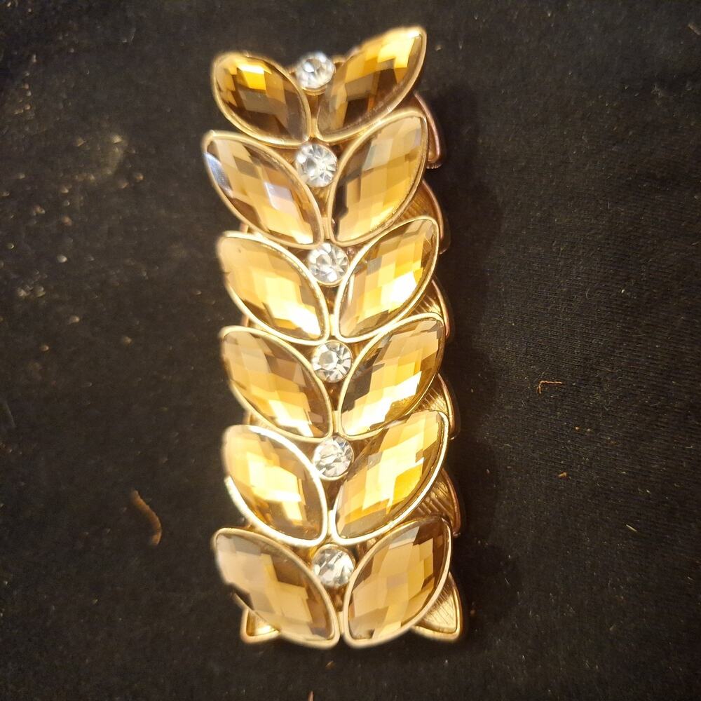 Vintage Gold tone stretch bracelet with amber marquis stones and rhinestones